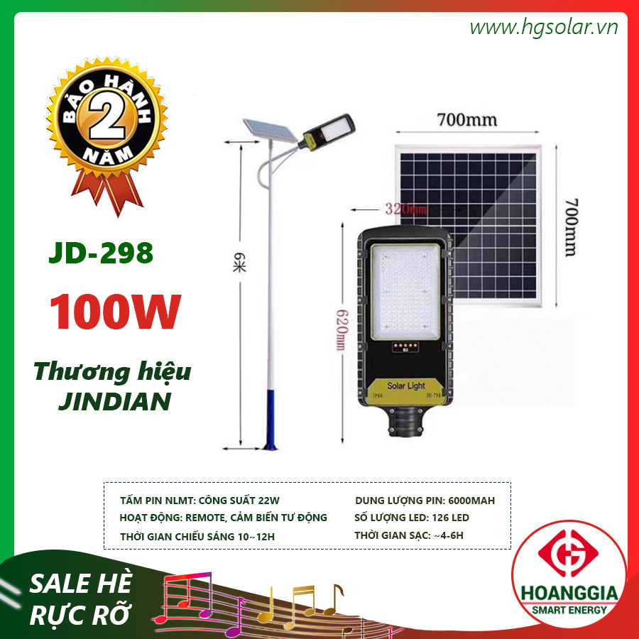 Đèn đường năng lượng mặt trời 100W JD-399