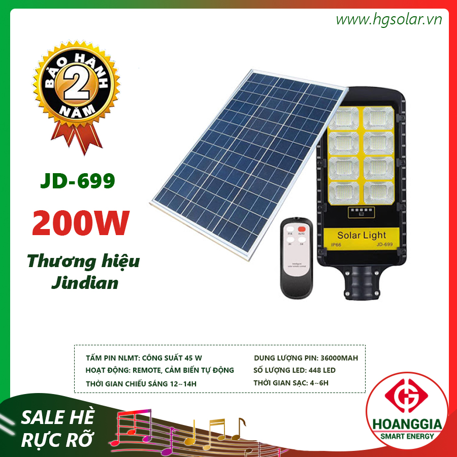 Đèn đường năng lượng mặt trời 200W JD-699