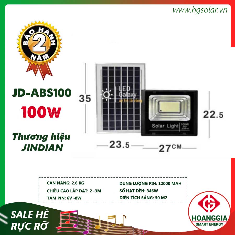 Đèn led pha năng lượng mặt trời JD-ABS100